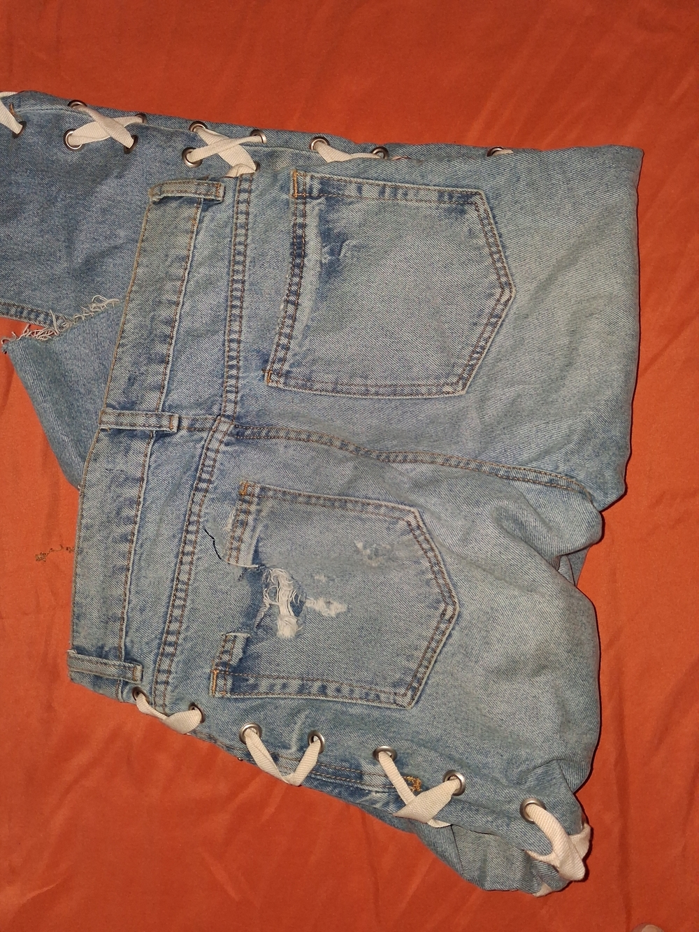 Zara Light Blue Skinny Jeans with White Lace-Up Side Trim - Picture 6 of 6